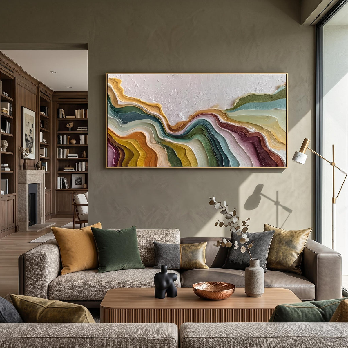 "Color Flowing Layer" - Modern Heavy Impasto Abstract Artwork | Beige Palette Knife Painting | Luxury Horizontal Wall Art #YK 1551