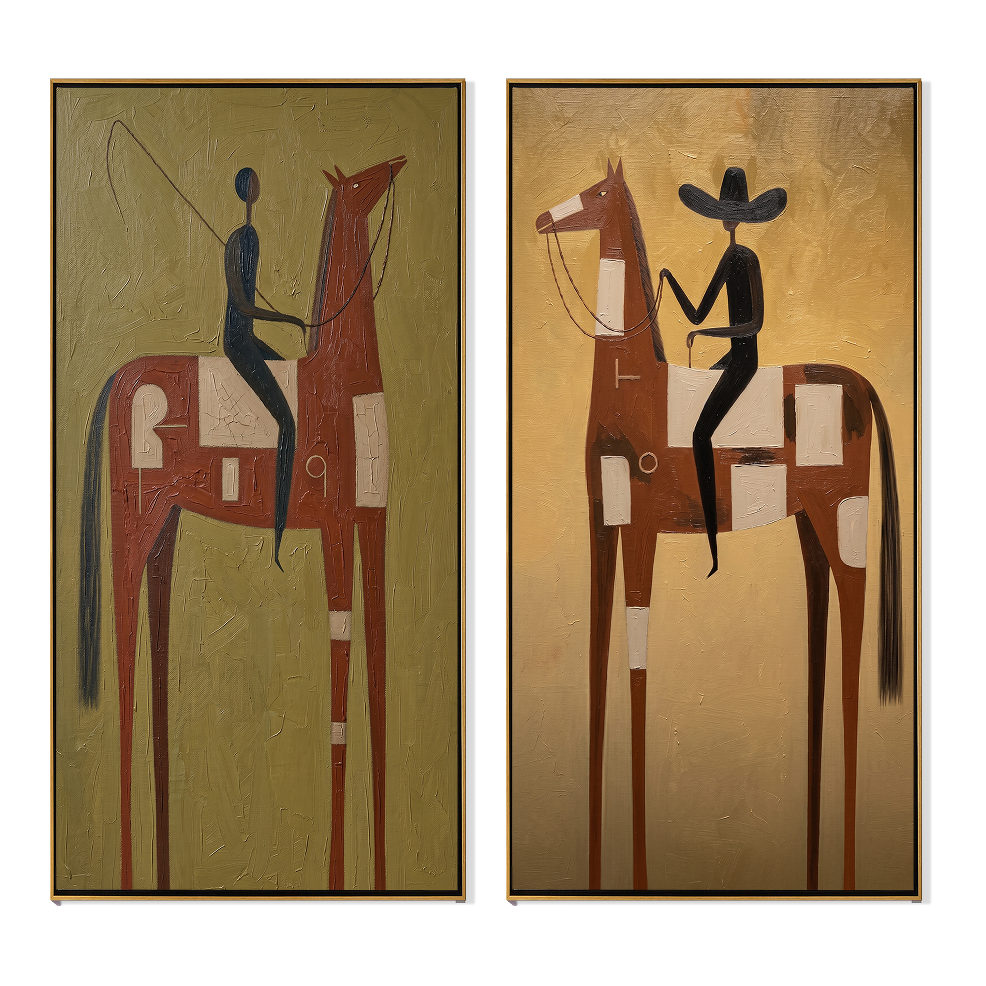 "Whispers of the Western Dawn" — 3D Textured Abstract Equestrian Wall Art Set | Terra & Ochre Framed Diptych#VA625