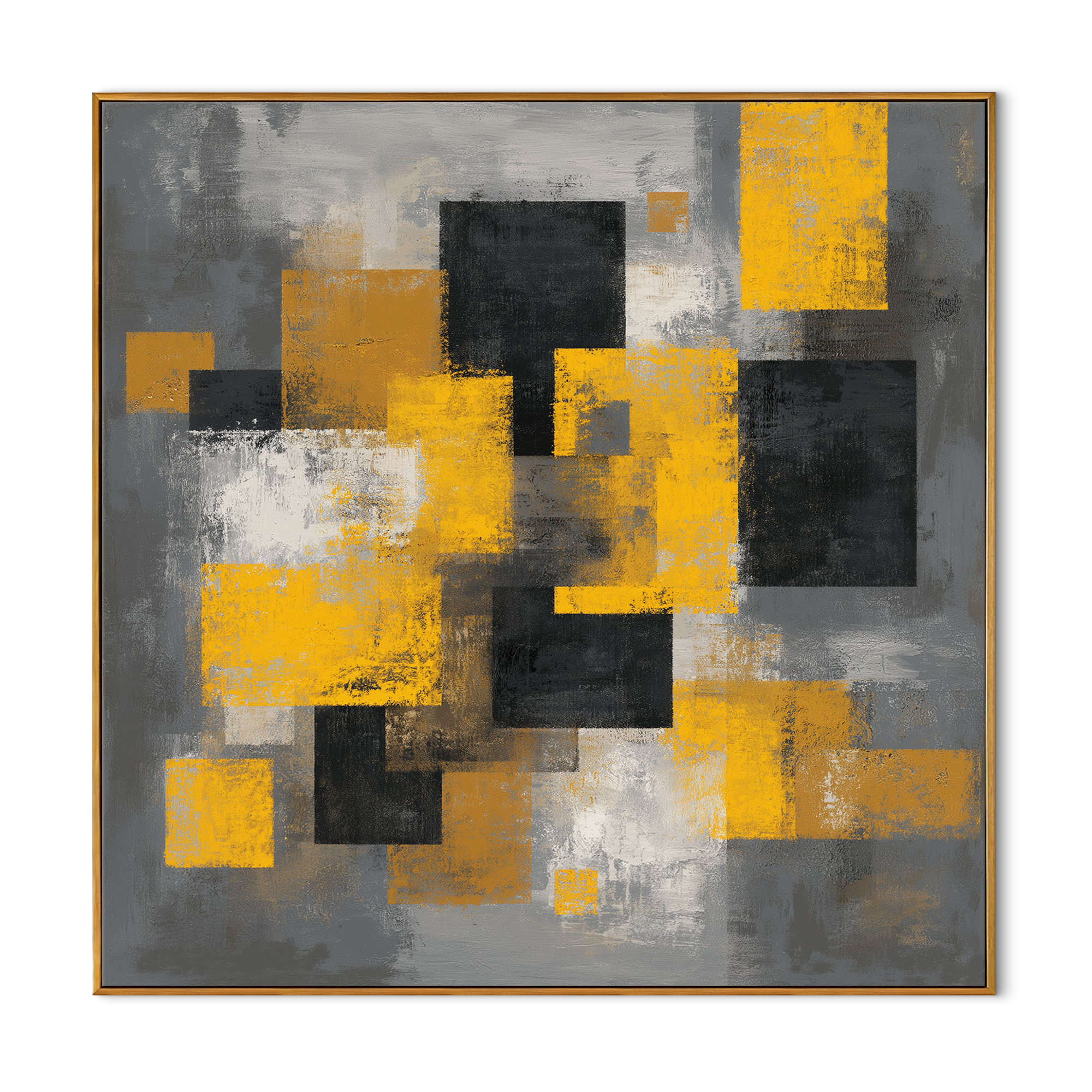 "Urban Kinetic" – Modern Mustard Yellow & Charcoal Grey Abstract Painting | Structured Industrial Wall Art