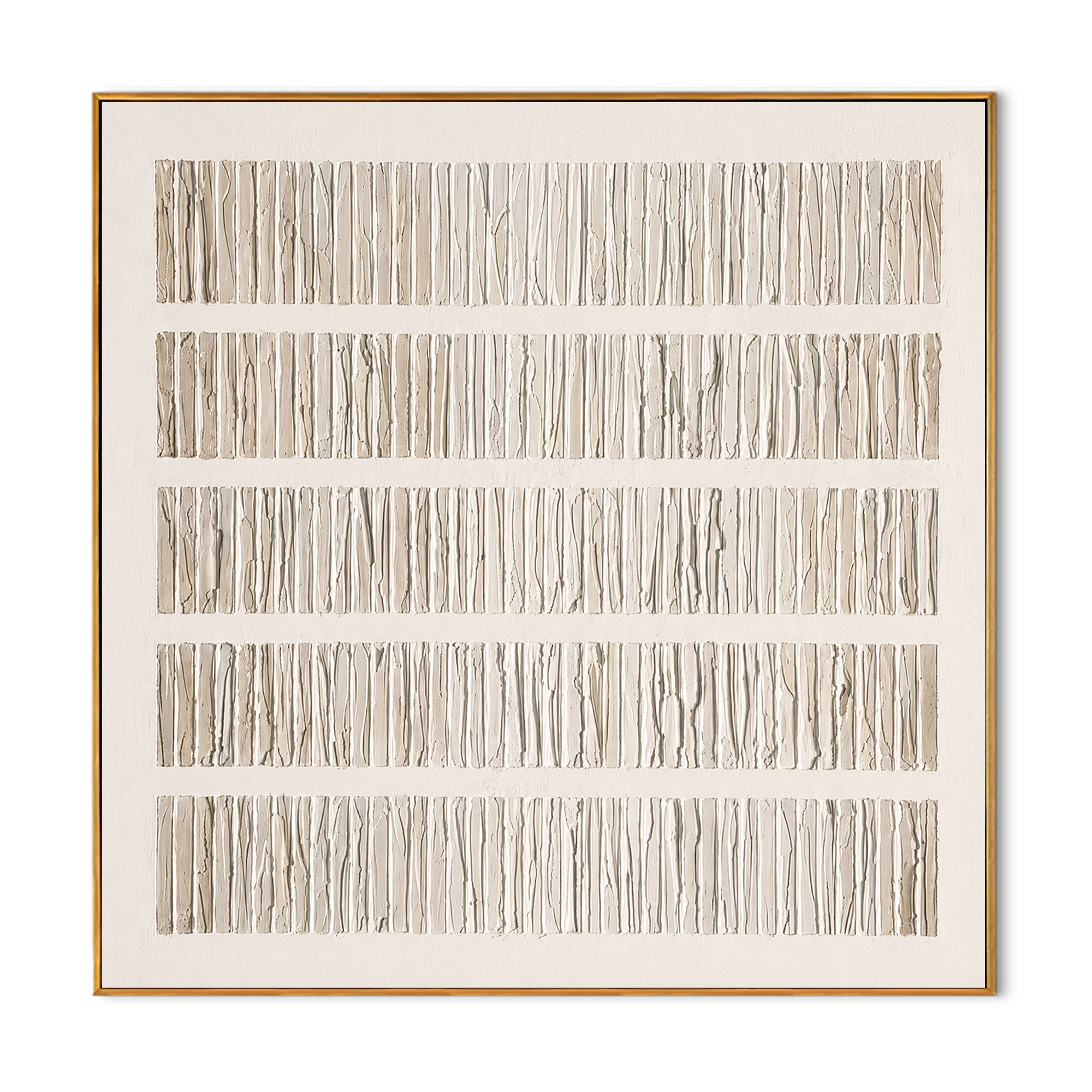 "Quiet Strata" - 3D Minimalist Plaster Line Relief | Ivory White Square Textured Art