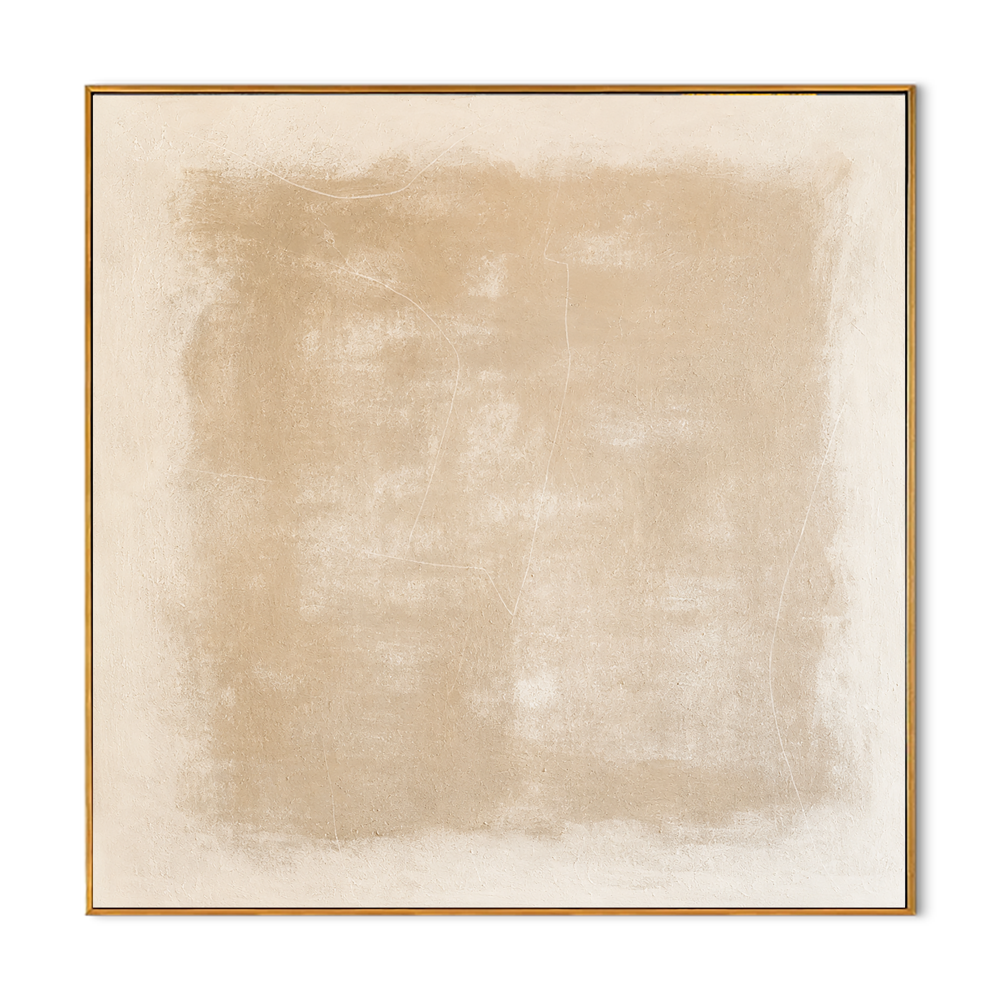 "Sandy Veil" - Minimalist Contemporary Abstract | Warm Sand & Cream Square Statement Art