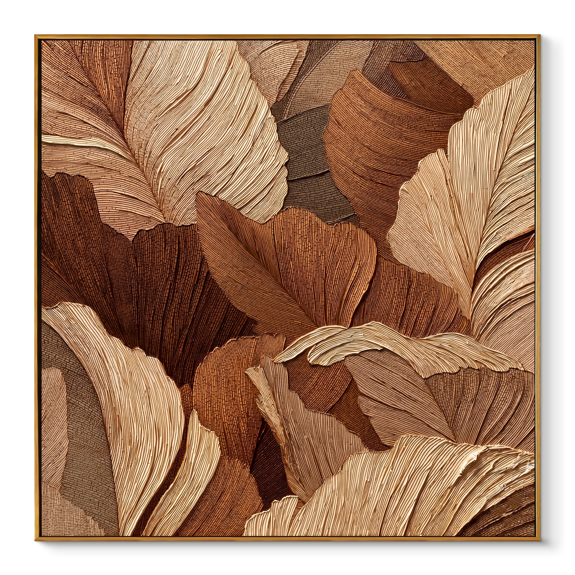 "Terra Rhythm" – Modern Linear Gingko Leaf Abstract | Sophisticated Earth-Tone Statement Art