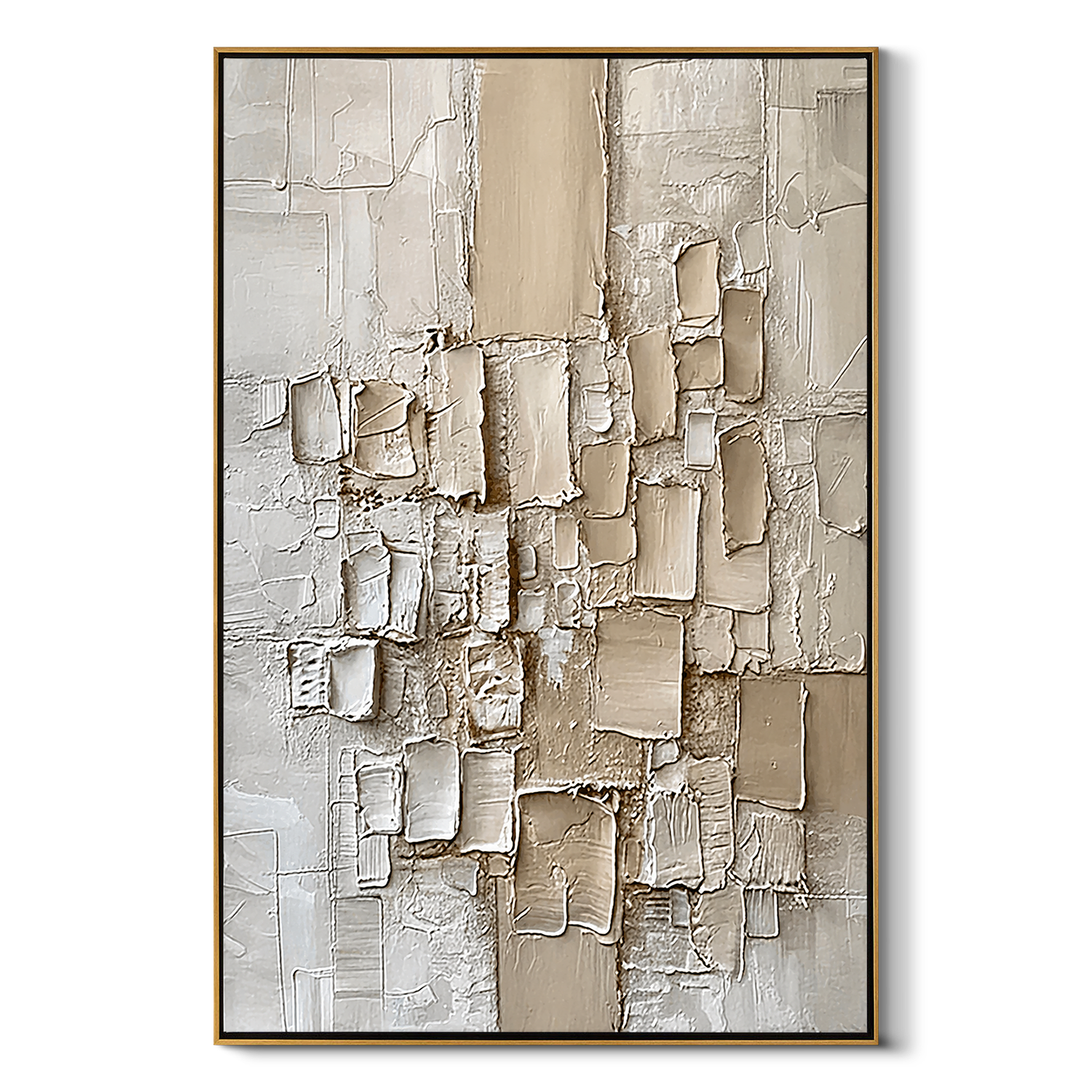 "Grounded Form" – Modern 3D Heavy Impasto Geometric Relief | Neutral Vertical Statement Art