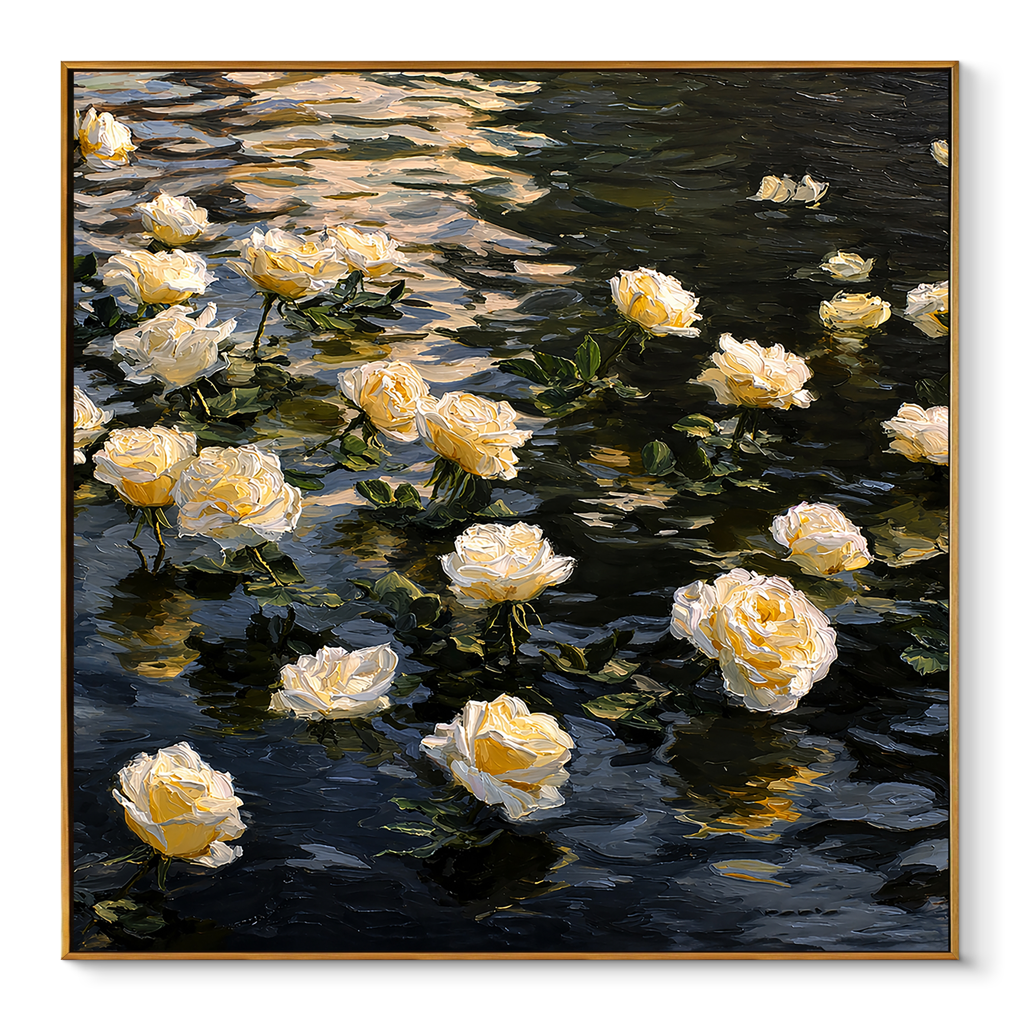 "Midnight Drift" – Modern 3D Heavy Impasto Floating Rose Relief | Sophisticated Romantic Statement Art