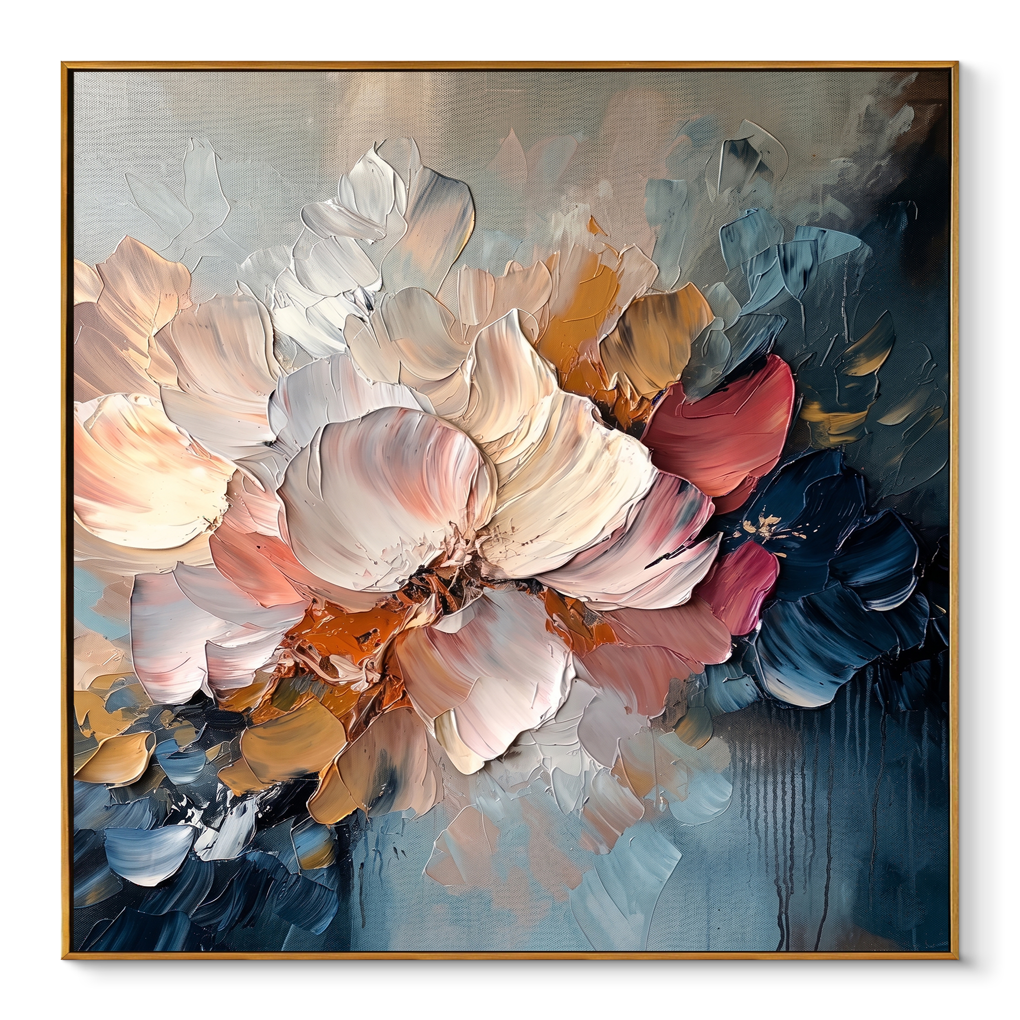"Blush Nocturne" – Modern Heavy Impasto Sculptural Floral | Luxury Master Suite Statement Art
