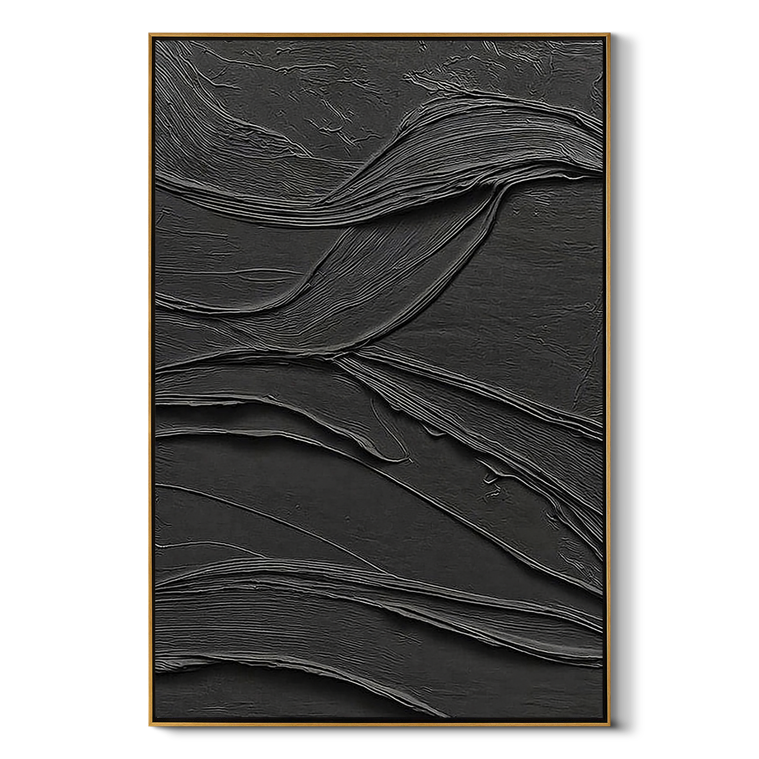 "Obsidian Flow" – Extreme 3D Noir Heavy Impasto | Sculptural Minimalist Statement Art