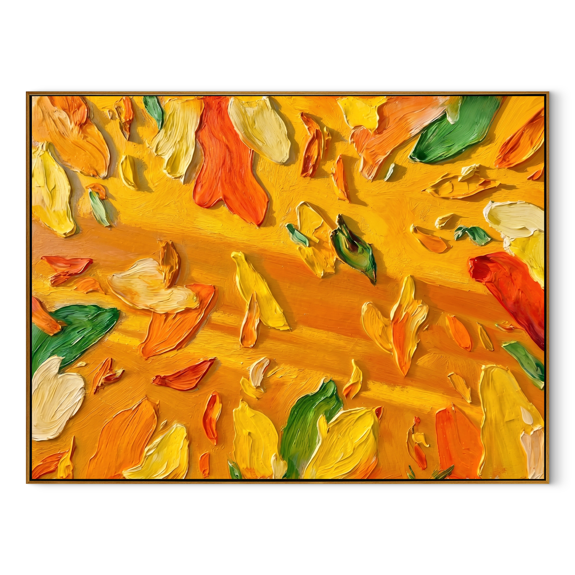 "Golden Radiance" – Sun-Drenched Impasto Abstract Floral | Vibrant Dining Area Statement Art