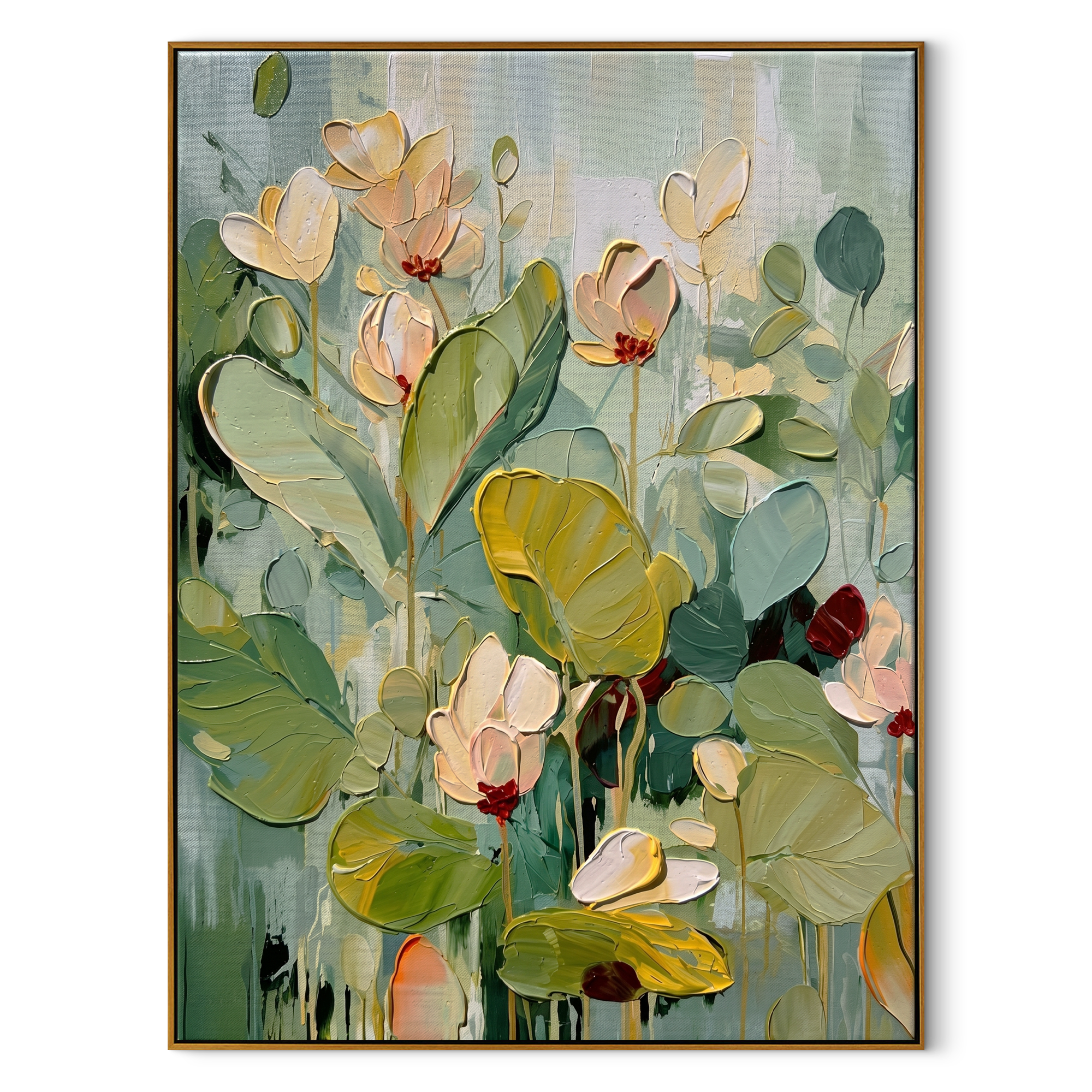 "Silent Bloom" – Expressionist Cream & Sage Impasto Floral Canvas | Serene Bedroom Art