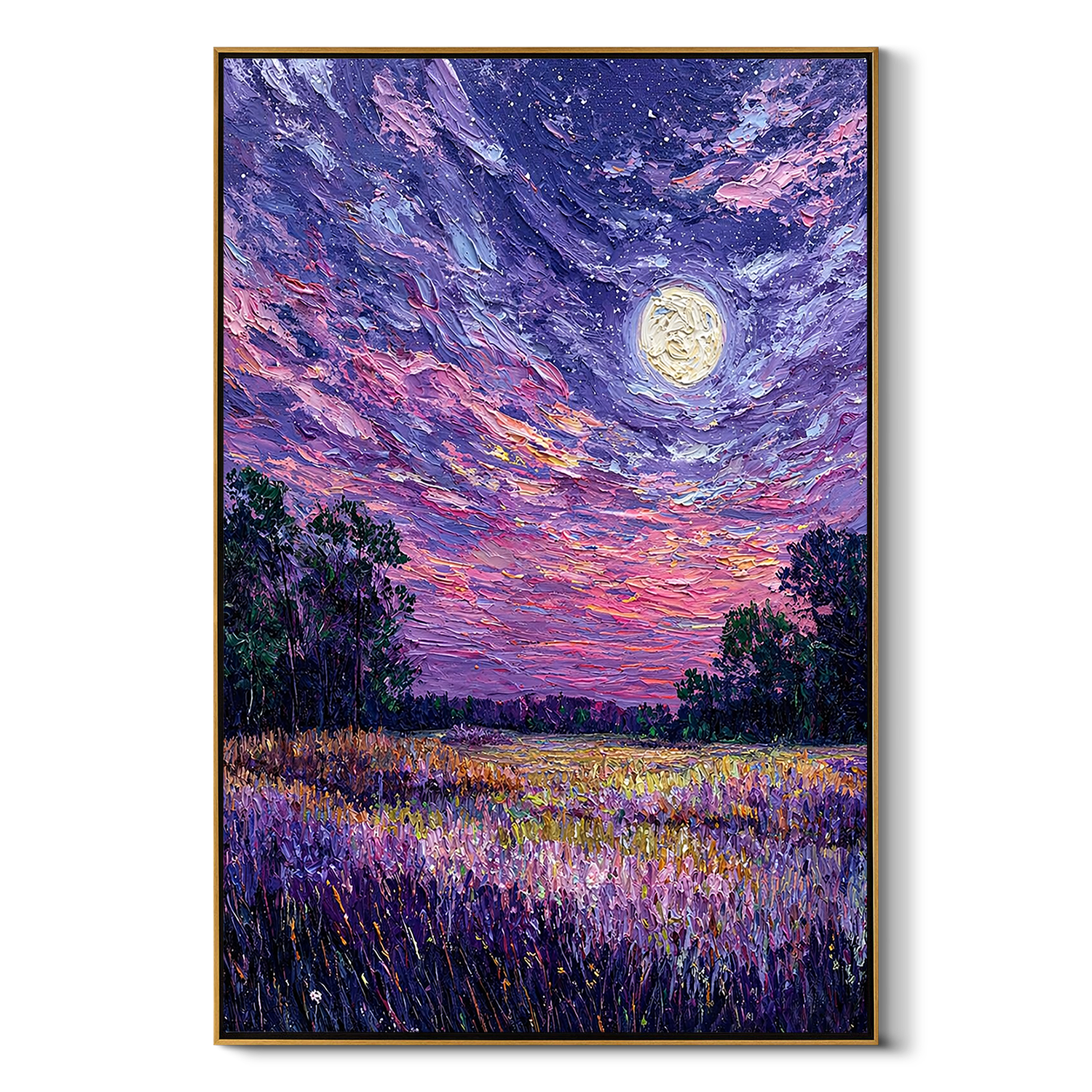 "Lunar Serenade" – Modern 3D Heavy Impasto Moonlit Landscape | Celestial Statement Art