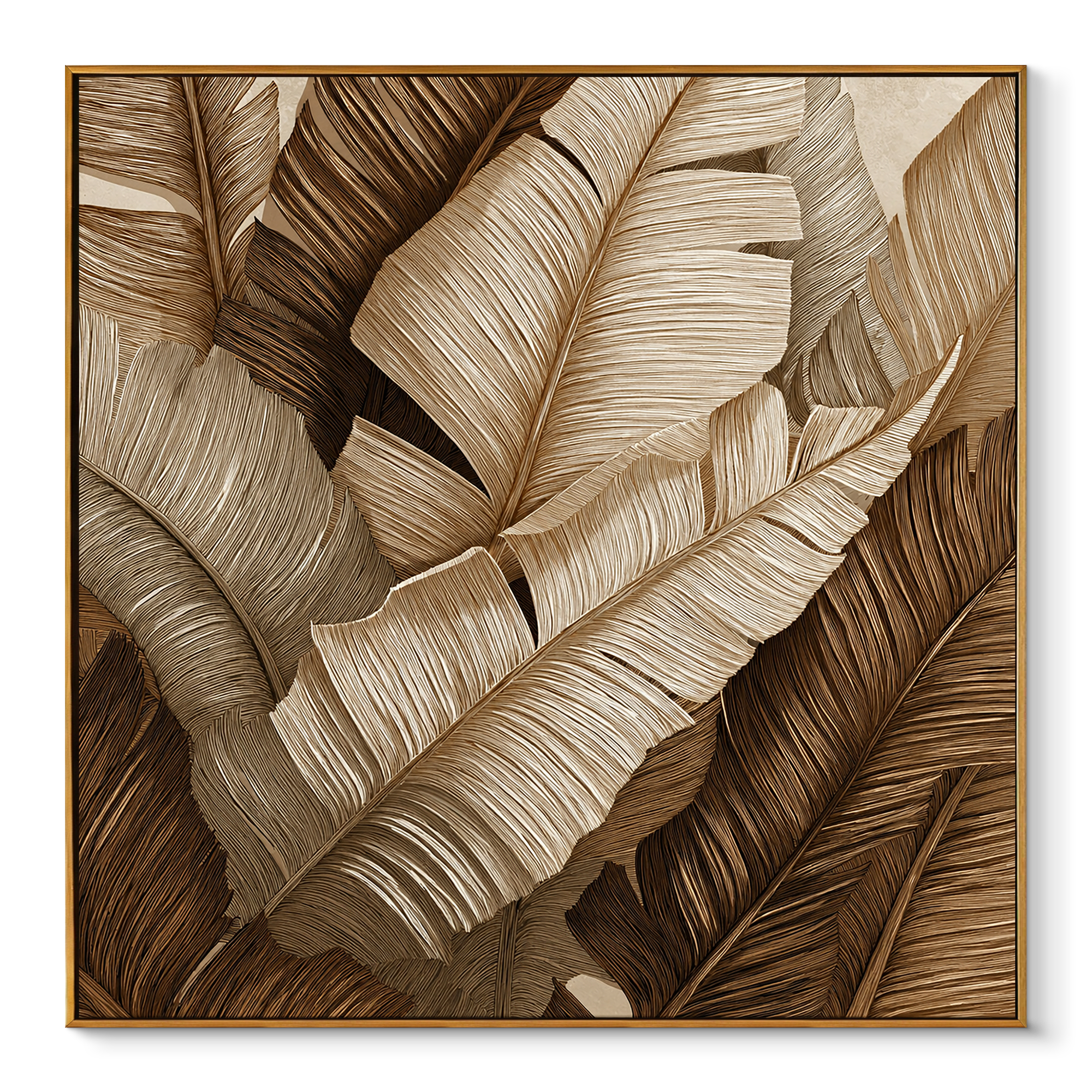 "Bronze Canopy" – Modern Linear Tropical Banana Leaf Canvas | Sophisticated Organic Wall Art