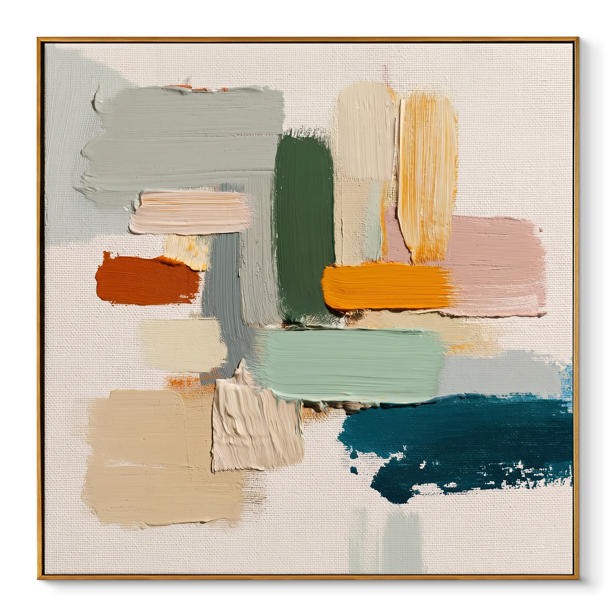 "Botanical Balance" – Modern Abstract Impasto Color Block Canvas | Organic Modern Living Room Art