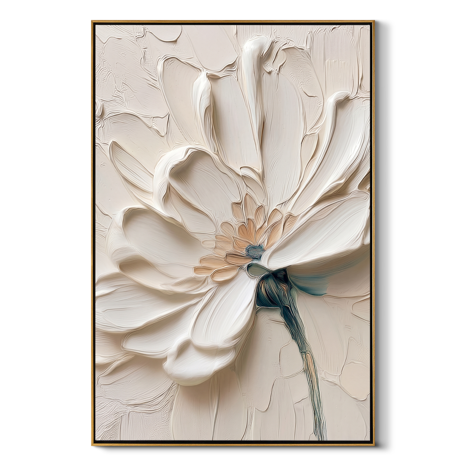 "Alabaster Grace" – Modern 3D Heavy Impasto Botanical Relief | Elegant Floral Statement Art