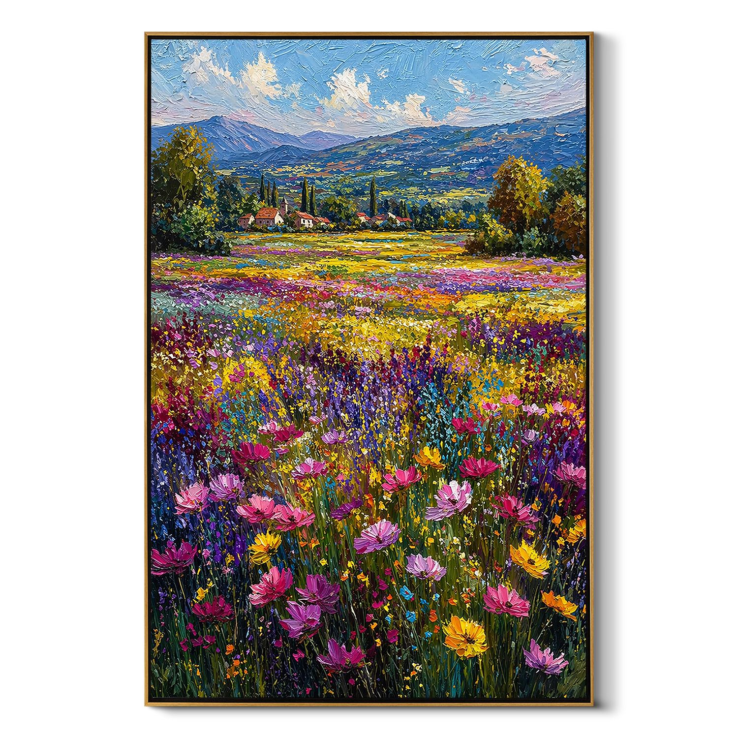 "Valley Symphony" – Modern 3D Heavy Impasto Wildflower Landscape | Vibrant Floral Statement Art