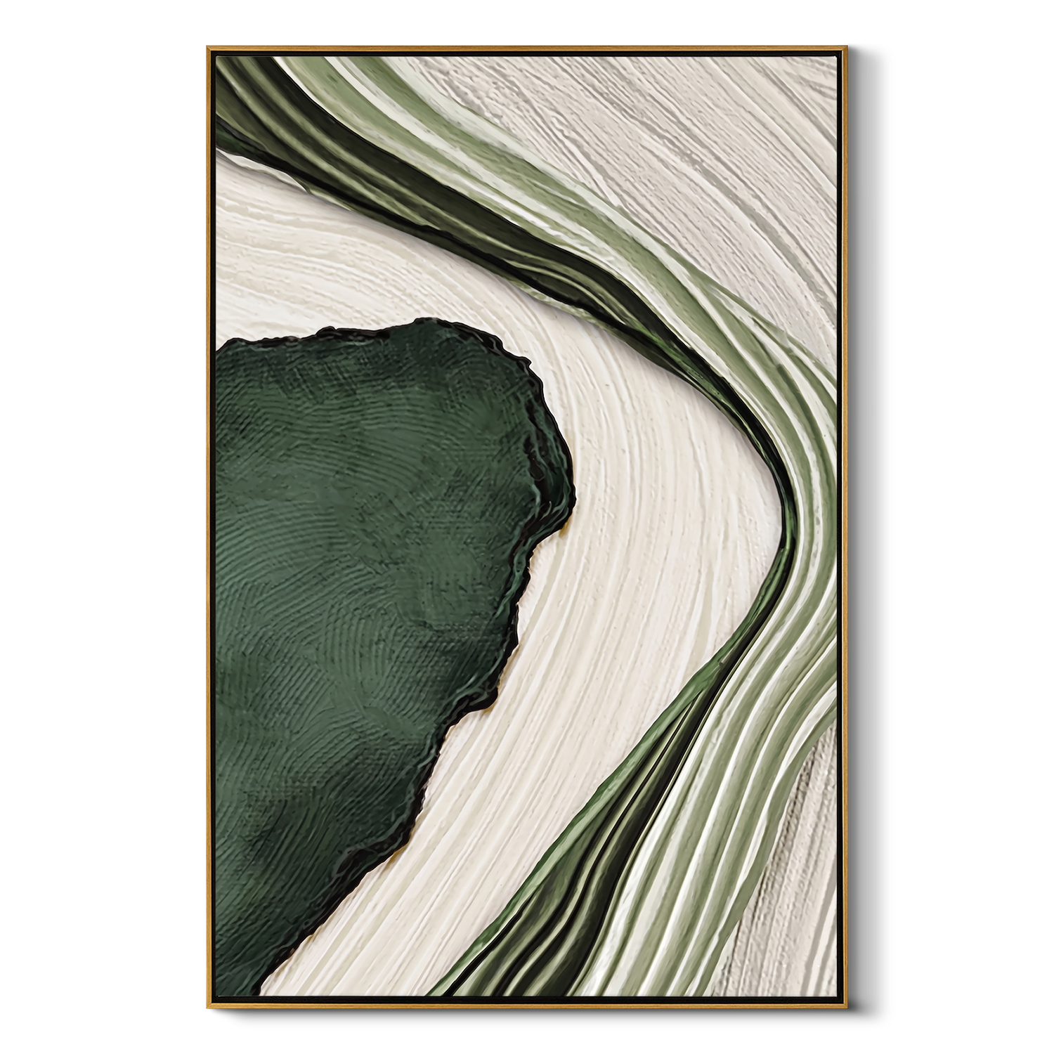 "Emerald Current" – Modern 3D Organic Linear Relief | Vertical Sage & Moss Statement Art