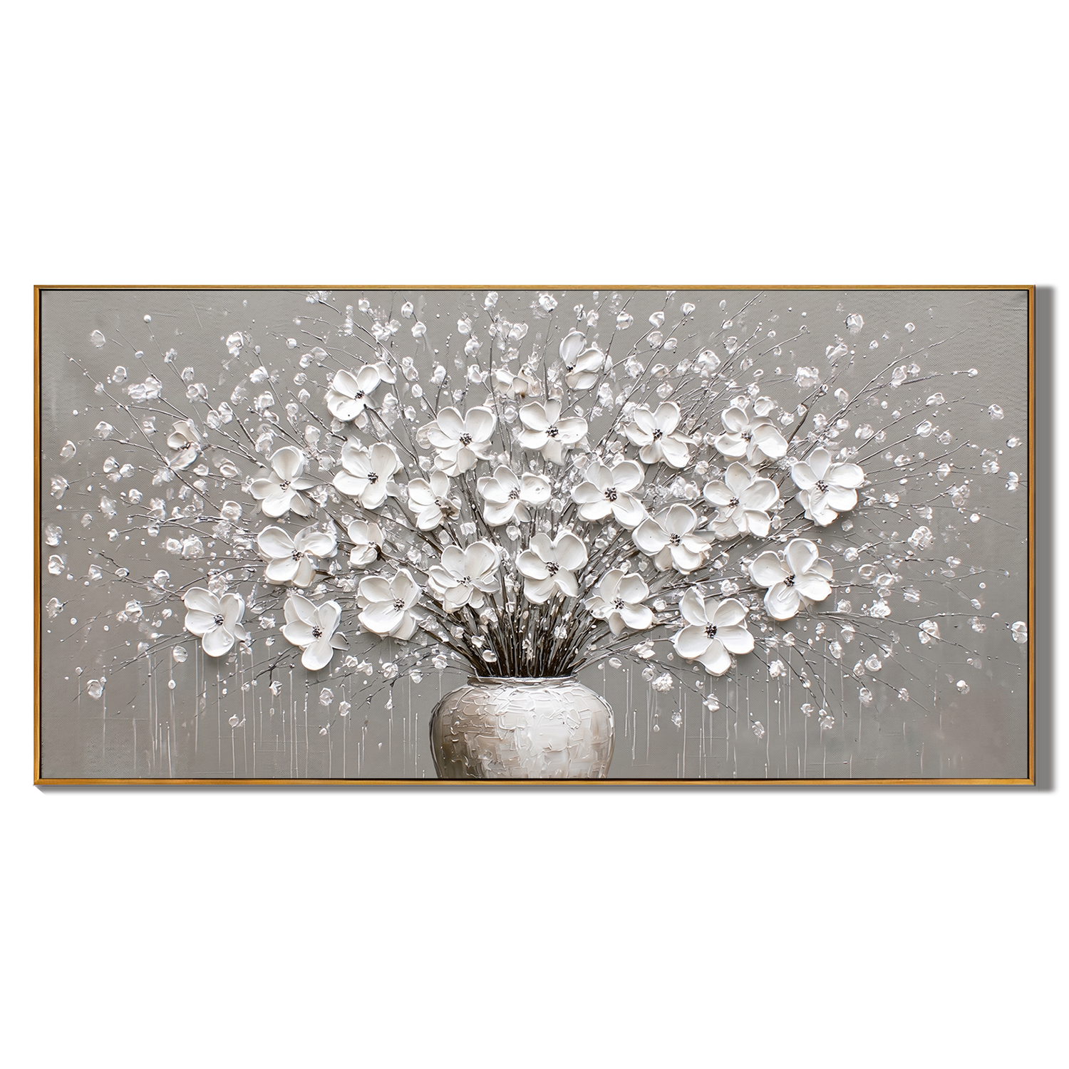 "Silver Harmony" – Modern 3D Heavy Impasto White Floral Still Life | Elegant Neutral Statement Art