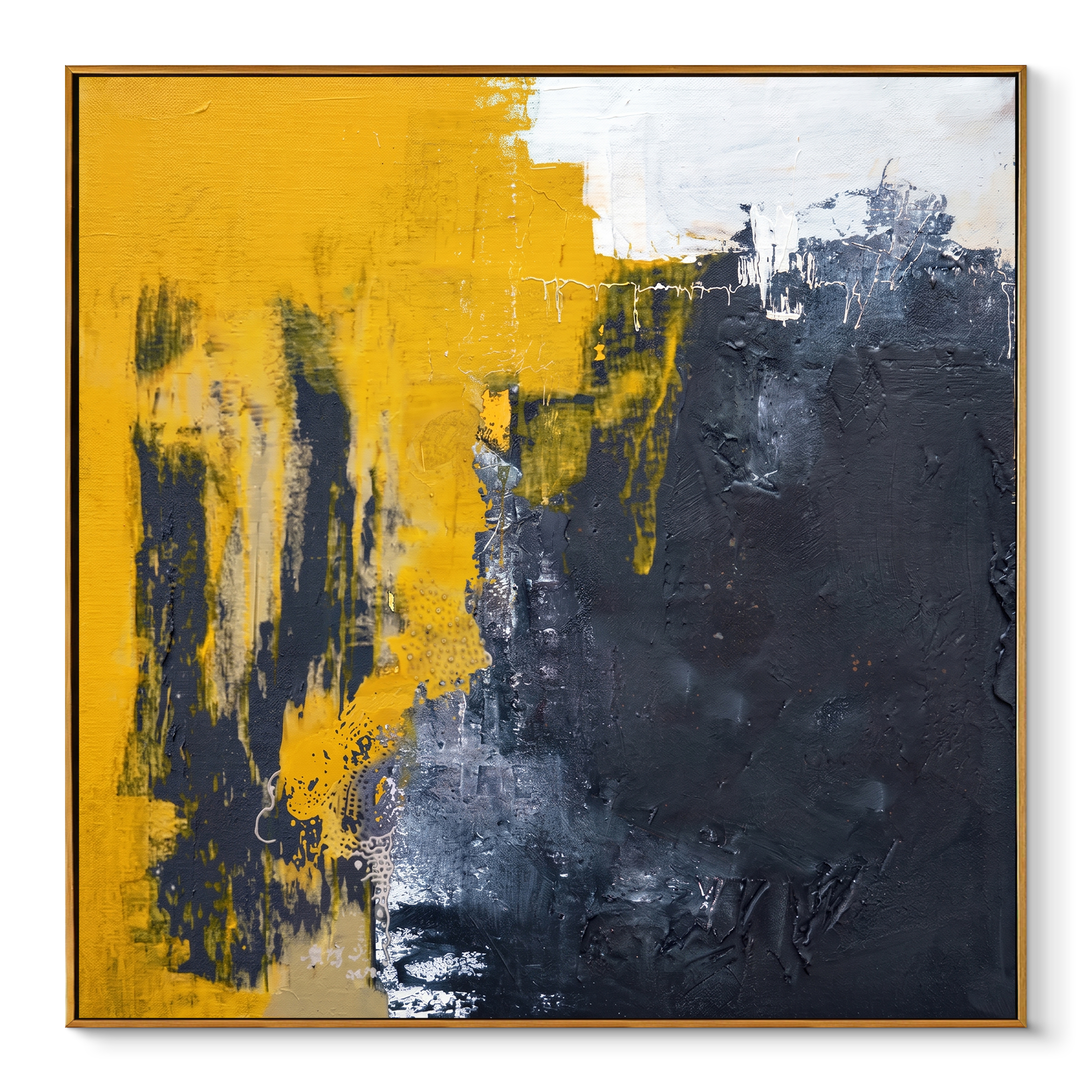 "Urban Resilience" – Industrial Wabi-Sabi Charcoal & Yellow Abstract | Minimalist Studio Statement Art