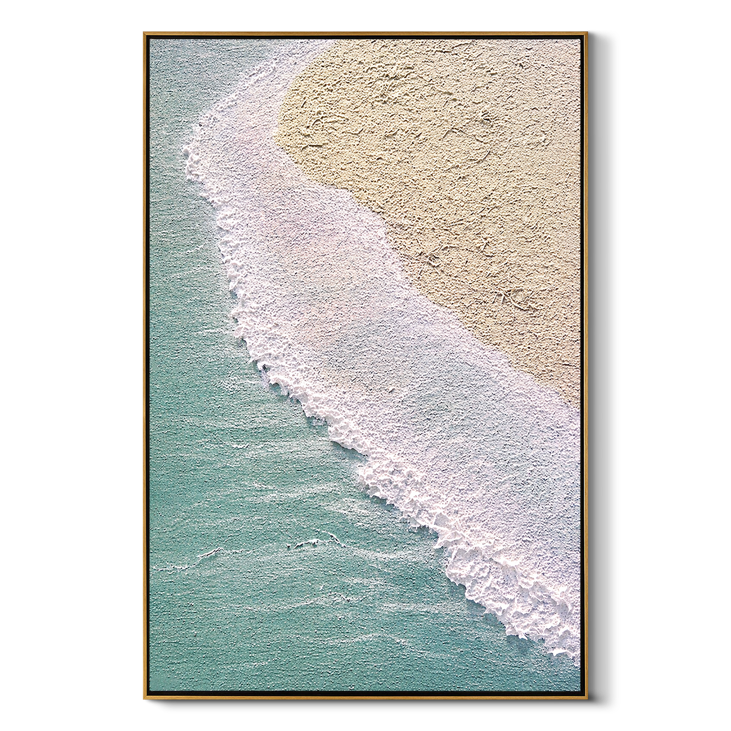 "Azure Crest" – Extreme 3D Heavy Impasto Coastal Abstract | Vertical Seafoam & Sand Statement Art