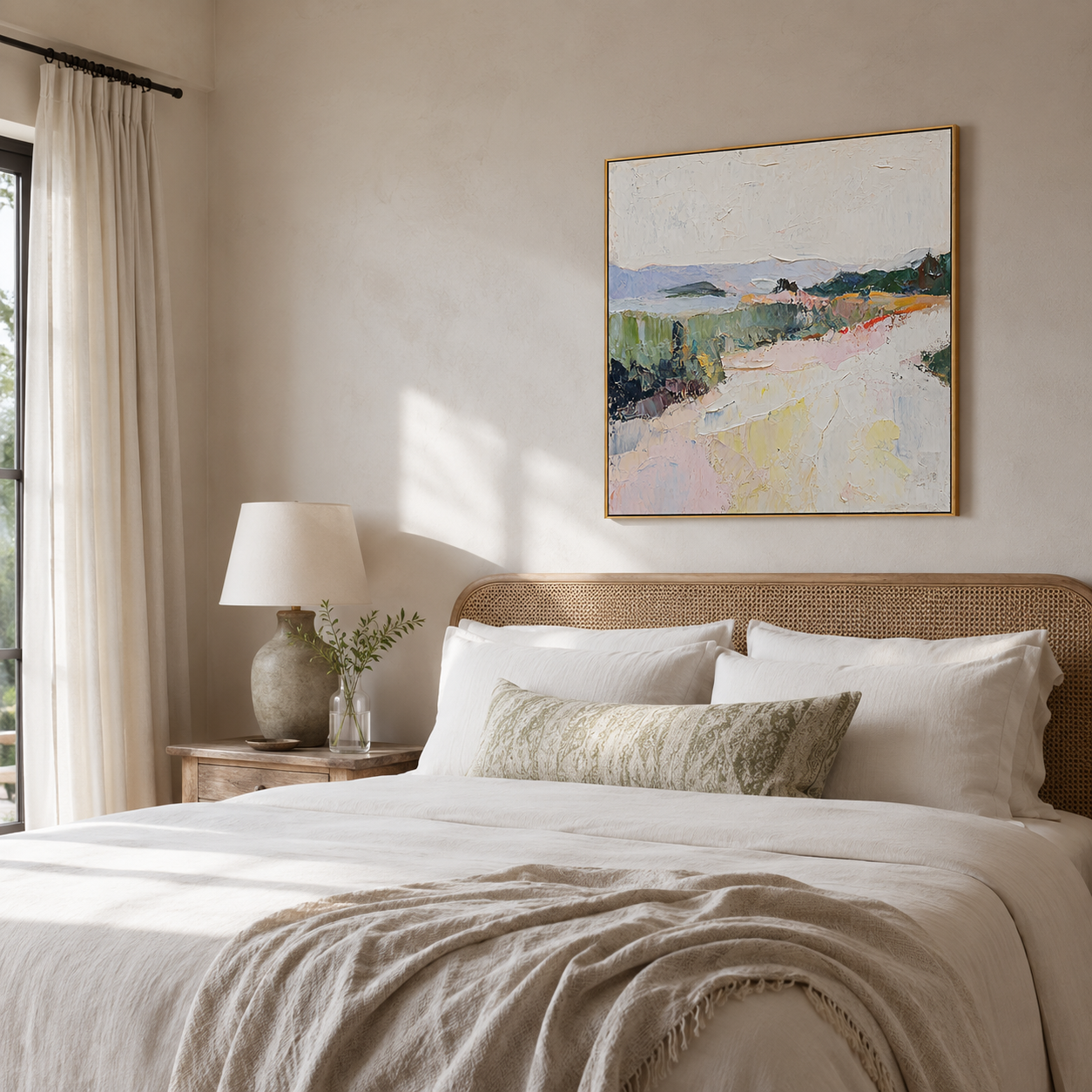 "Pastel Ridge" - Colorful Impasto Mountain Landscape | Green Pink & Yellow Textured Wall Art