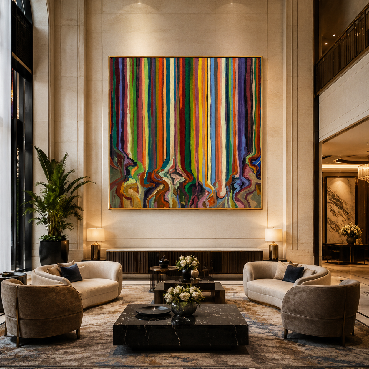 "Drifted Spectrum" - Colorful Vertical Stripe Abstract | Multicolor Square Drip Wall Art