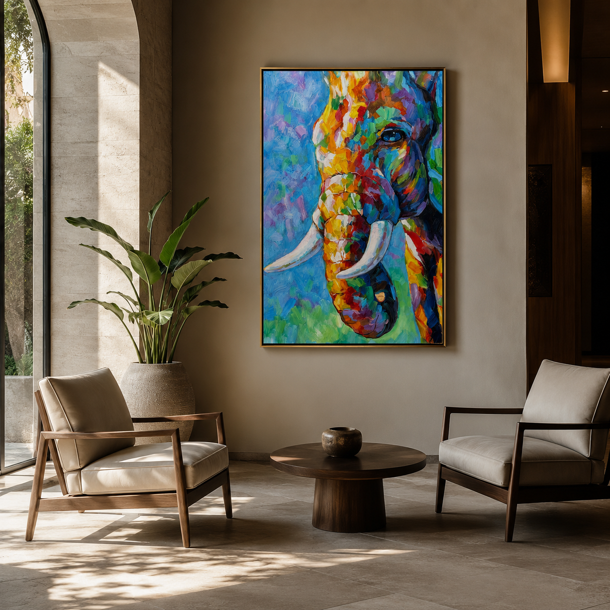 "Colorfield Hound" - Colorful Impasto Dog Portrait | Blue Green & Orange Vertical Animal Wall Art