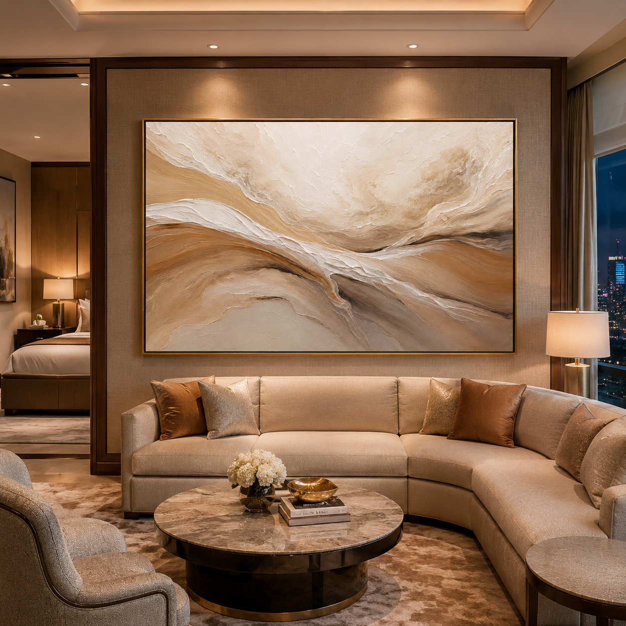 "Desert Drift" - Abstract Wabi-Sabi Landscape Painting | Beige Brown & White Horizontal Wall Art