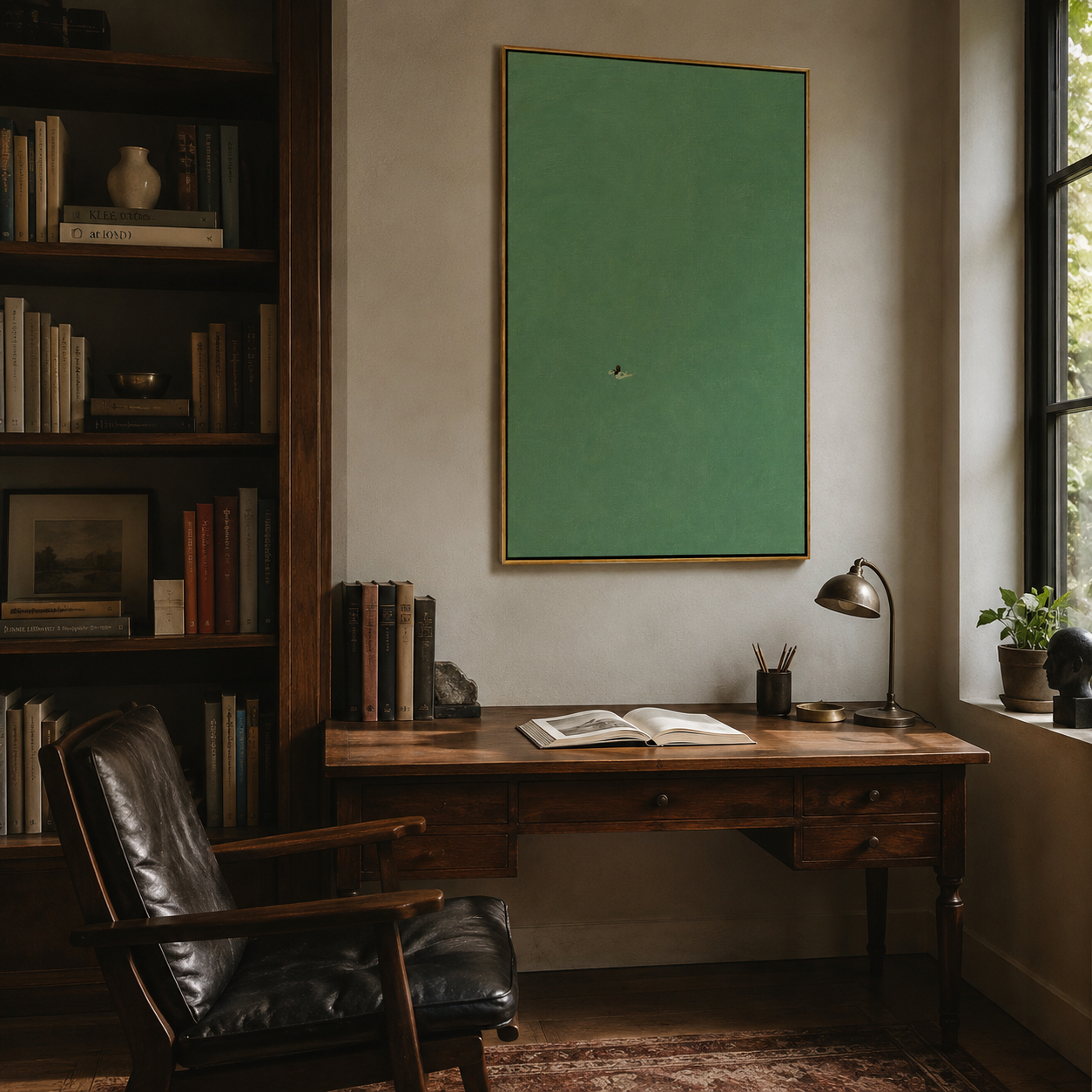 "Small Arrival" - Minimalist Bird Painting | Soft Green Vertical Contemporary Wall Art