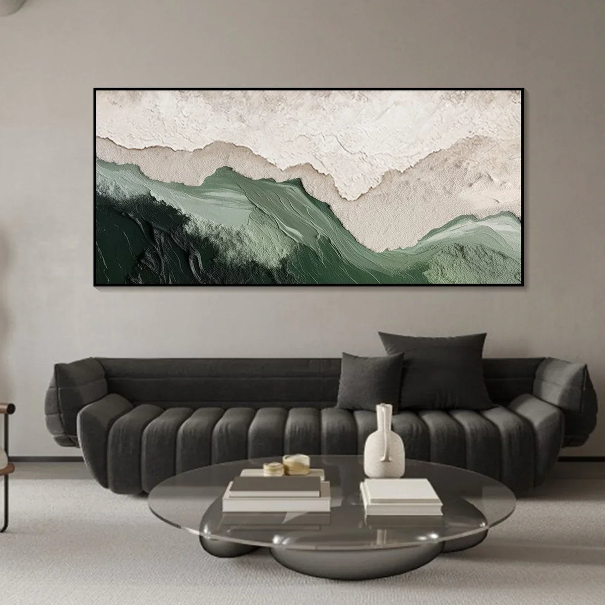 "Layered Mountain" - Modern Heavy Impasto Landscape Artwork | Beige Palette Knife Painting | Luxury Horizontal Wall Art #YK 1564