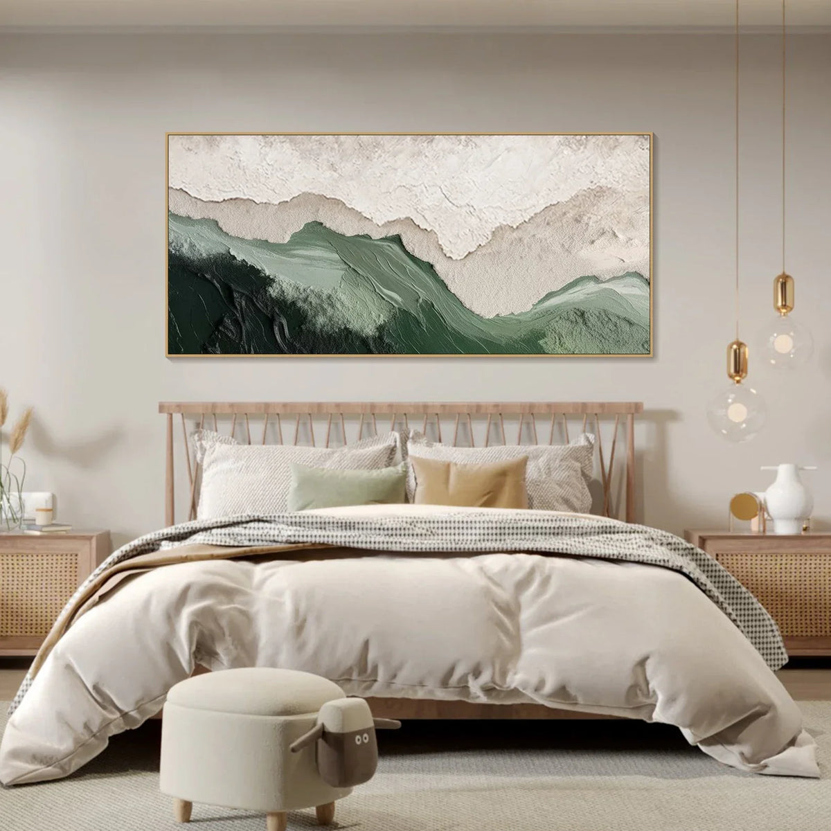 "Layered Mountain" - Modern Heavy Impasto Landscape Artwork | Beige Palette Knife Painting | Luxury Horizontal Wall Art #YK 1564