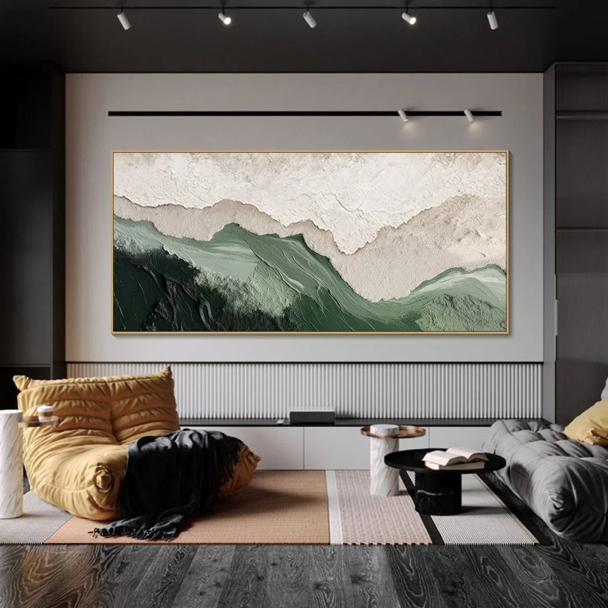 "Layered Mountain" - Modern Heavy Impasto Landscape Artwork | Beige Palette Knife Painting | Luxury Horizontal Wall Art #YK 1564