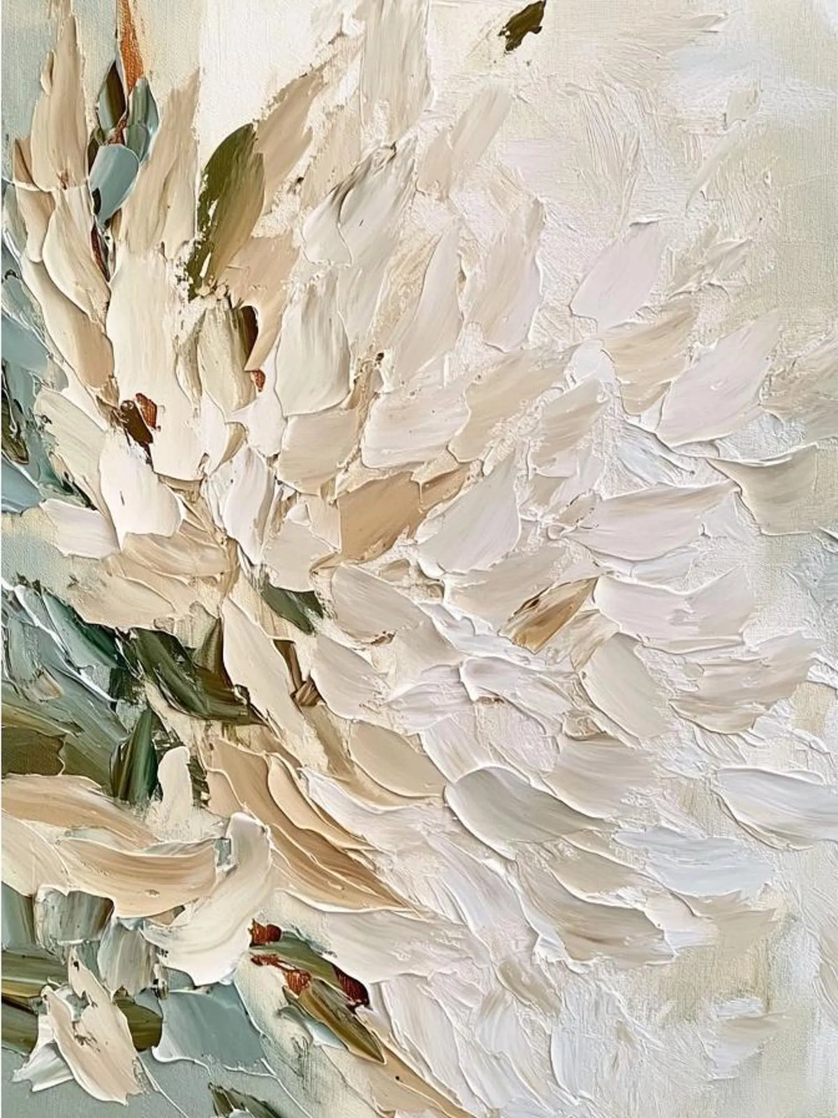 "Vertical Impasto White Flower" - Modern Heavy Impasto Floral Abstract | Beige Palette Knife Painting | Luxury Vertical Wall Art #YK 1553