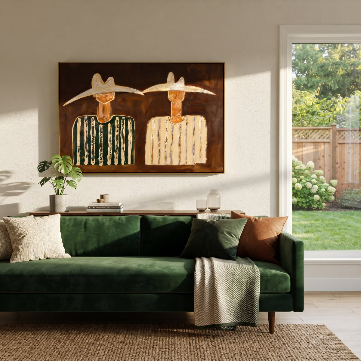 Green Stripes Meet Cream - Vintage Americana wall art image 1