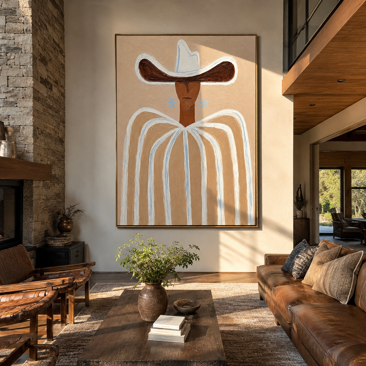 Blue Stars Guard Linen - Vintage Americana cowboy wall art image 1