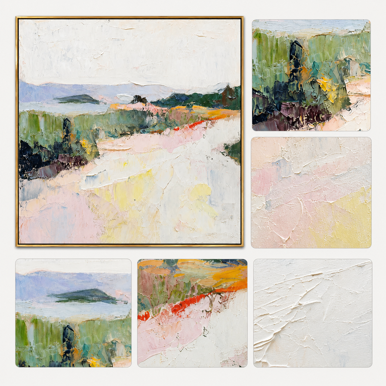"Pastel Ridge" - Colorful Impasto Mountain Landscape | Green Pink & Yellow Textured Wall Art