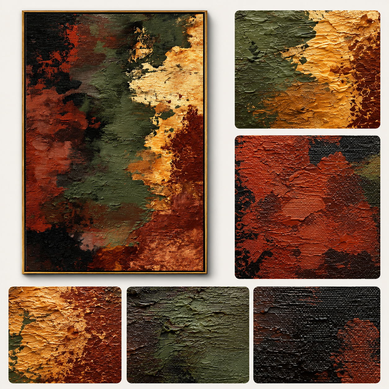 "Ember Fault" - Earth Tone Abstract Texture Painting | Rust Green & Gold Vertical Wall Art