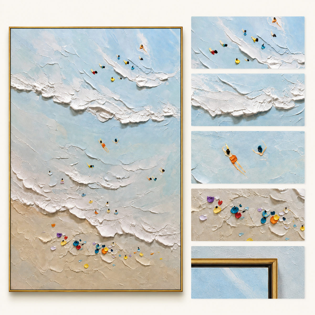 "Tidal Texture" - Textured Beach and Wave Relief | Blue White Beige Vertical Coastal Wall Art