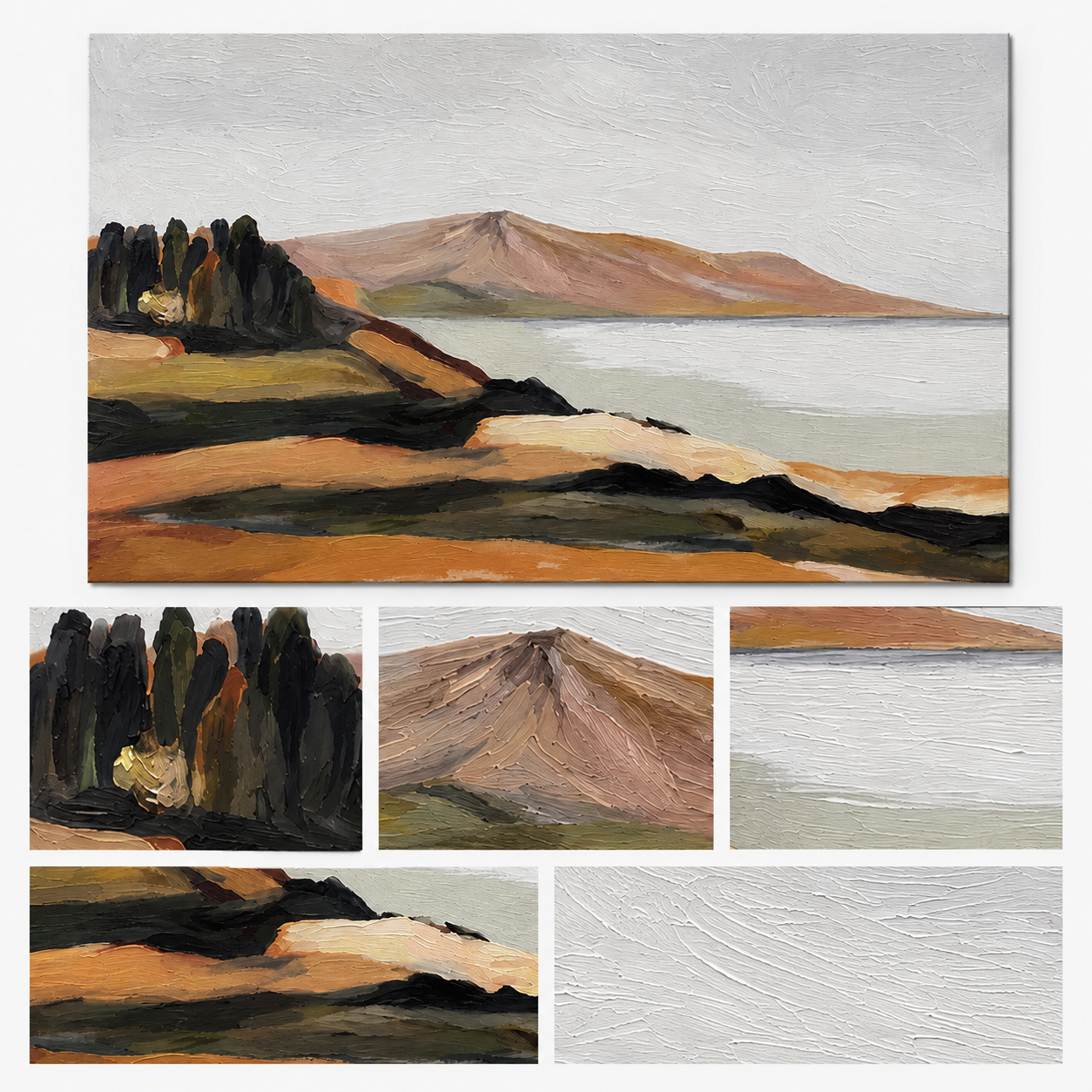 "Quiet Shoreline" - Minimalist Coastal Landscape Painting | Beige Blue & Brown Wall Art