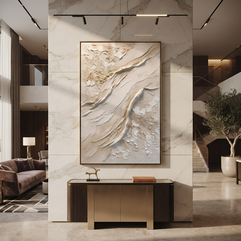 "Ivory Stone Drift" - White Beige Textured Abstract Painting | Wabi-Sabi Wall Art