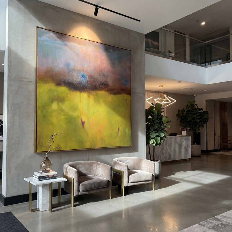 "Yellow Field Mist" - Abstract Landscape Painting | Modern Wall Art