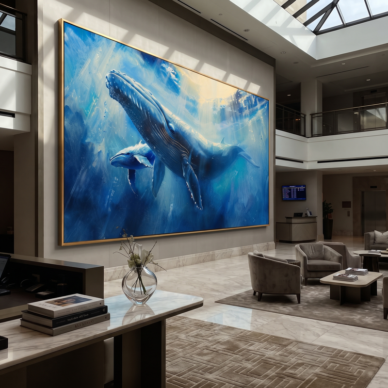"Blue Whale Descent" - Ocean Animal Painting | Coastal Wall Art
