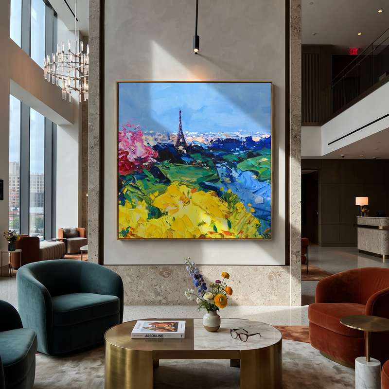 "Paris Flower View" - Colorful Eiffel Tower Painting | Landscape Wall Art