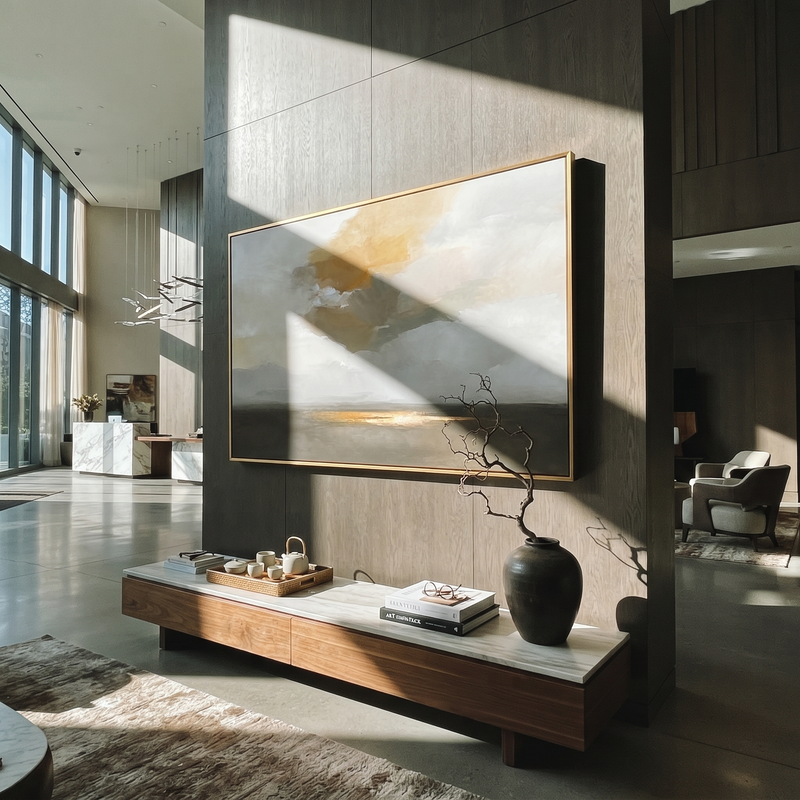 "Golden Quiet Horizon" - Minimal Beige Landscape Painting | Wabi-Sabi Wall Art