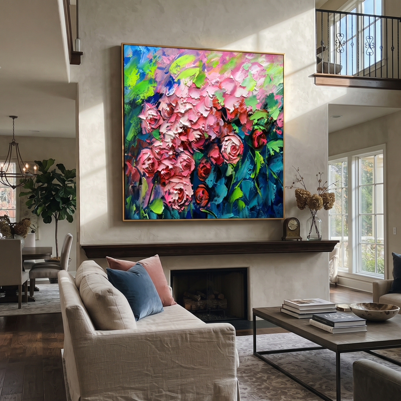 "Pink Garden Bloom" - Colorful Floral Painting | Flower Wall Art