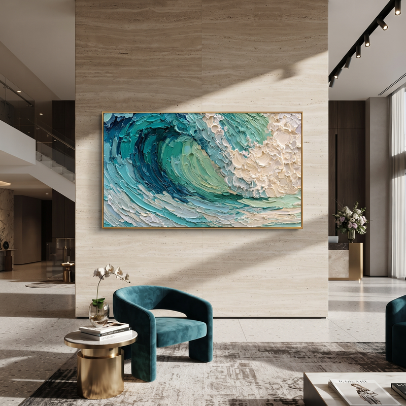 "Turquoise Wave Crest" - Blue Green Ocean Wave Painting | Coastal Wall Art