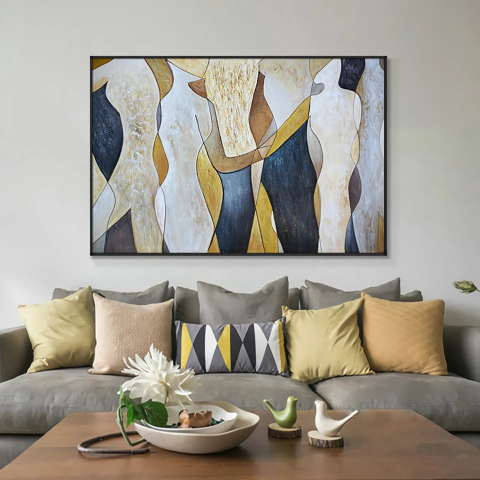 "Soul Harmony" – Modern Abstract Figurative Earth Tone Acrylic Painting | Sophisticated Hallway Statement Art