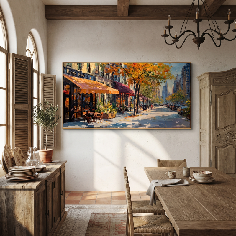 "Autumn Cafe Street" - Colorful Cityscape Painting | Landscape Wall Art