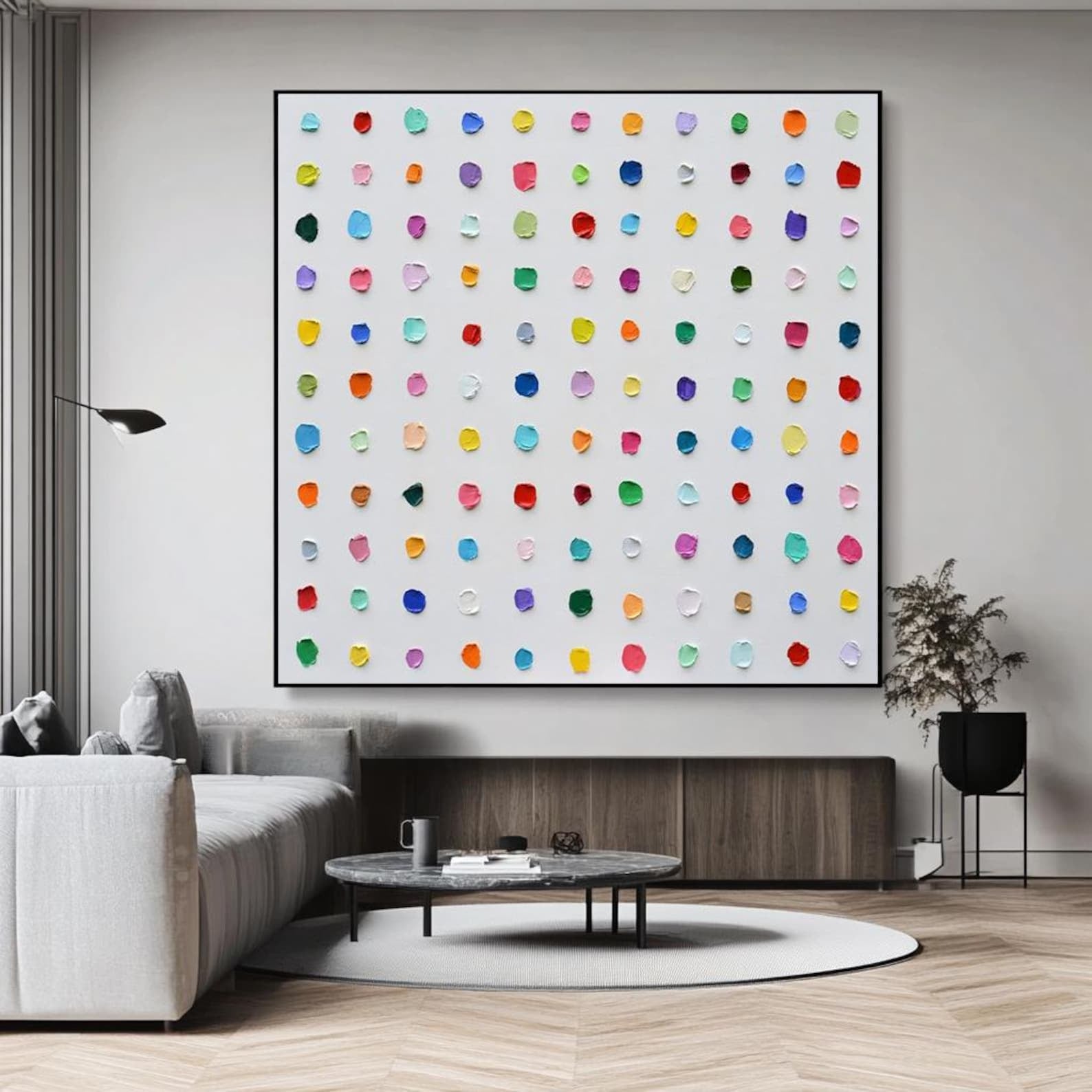 "Prismatic Pulse" – Modern Minimalist Multi-Color Impasto Dot Art | Playful Creative Studio Wall Decor
