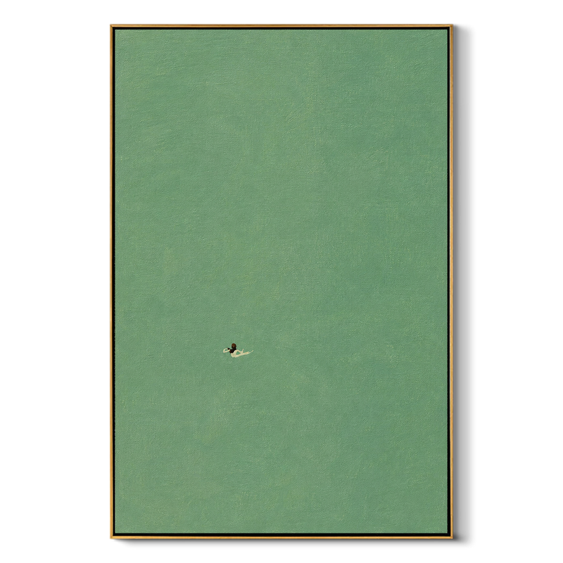 "Small Arrival" - Minimalist Bird Painting | Soft Green Vertical Contemporary Wall Art