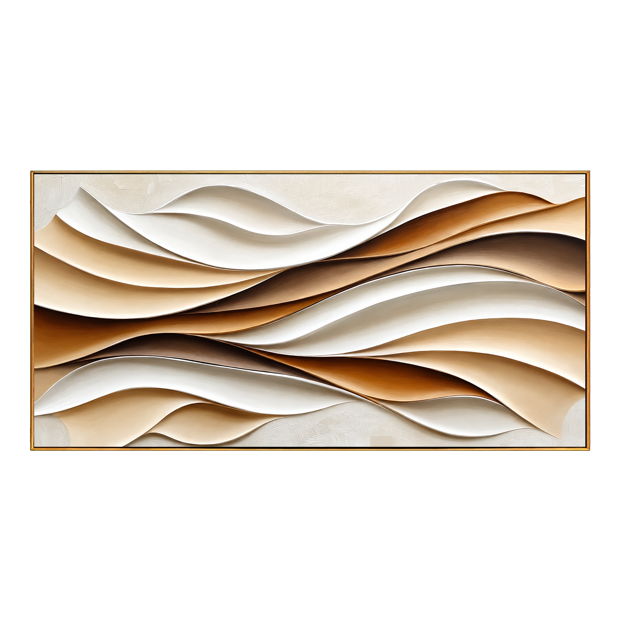 "Folded Dunes" - 3D White Beige & Brown Wave Relief | Horizontal Wabi-Sabi Textured Wall Art