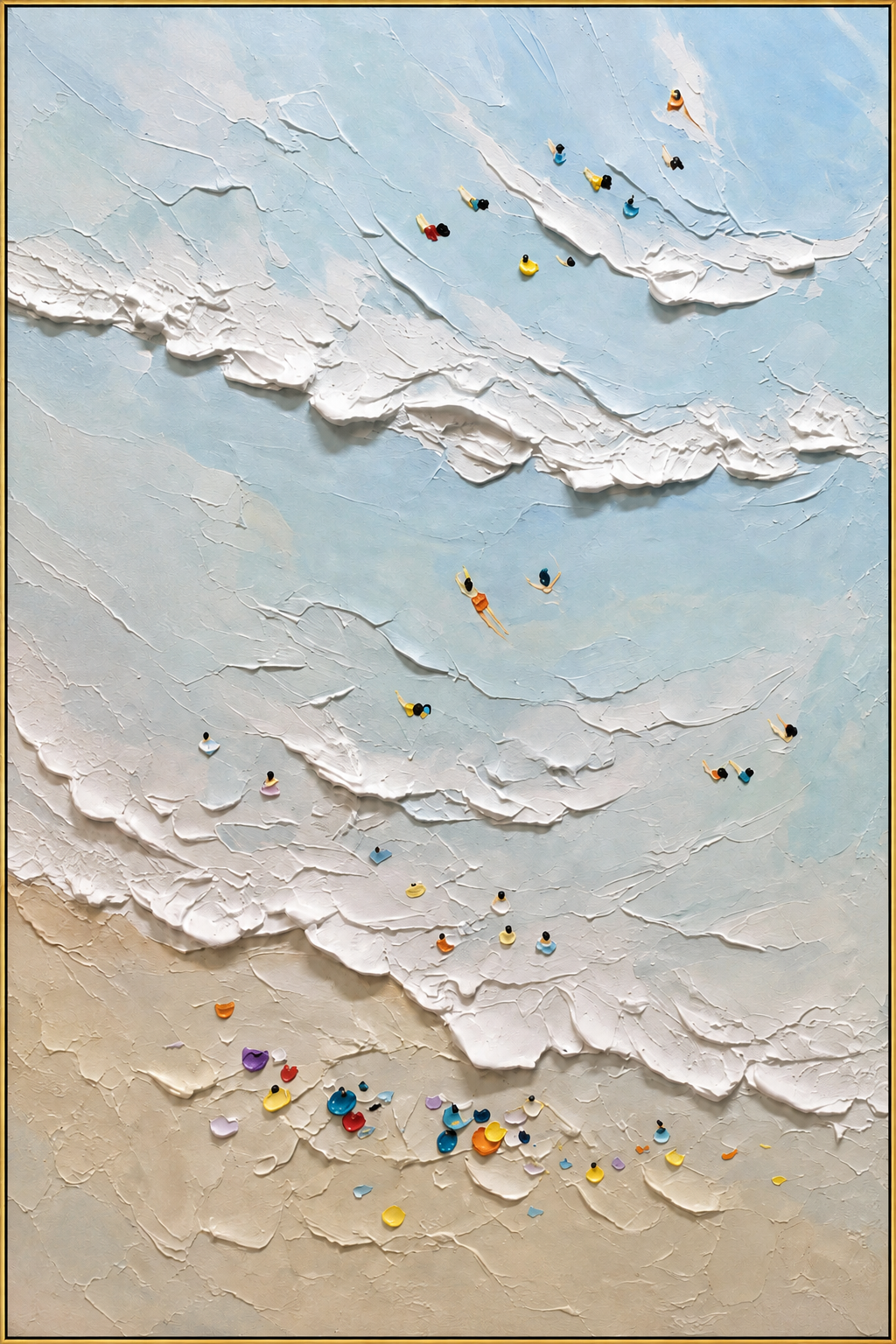 "Tidal Texture" - Textured Beach and Wave Relief | Blue White Beige Vertical Coastal Wall Art