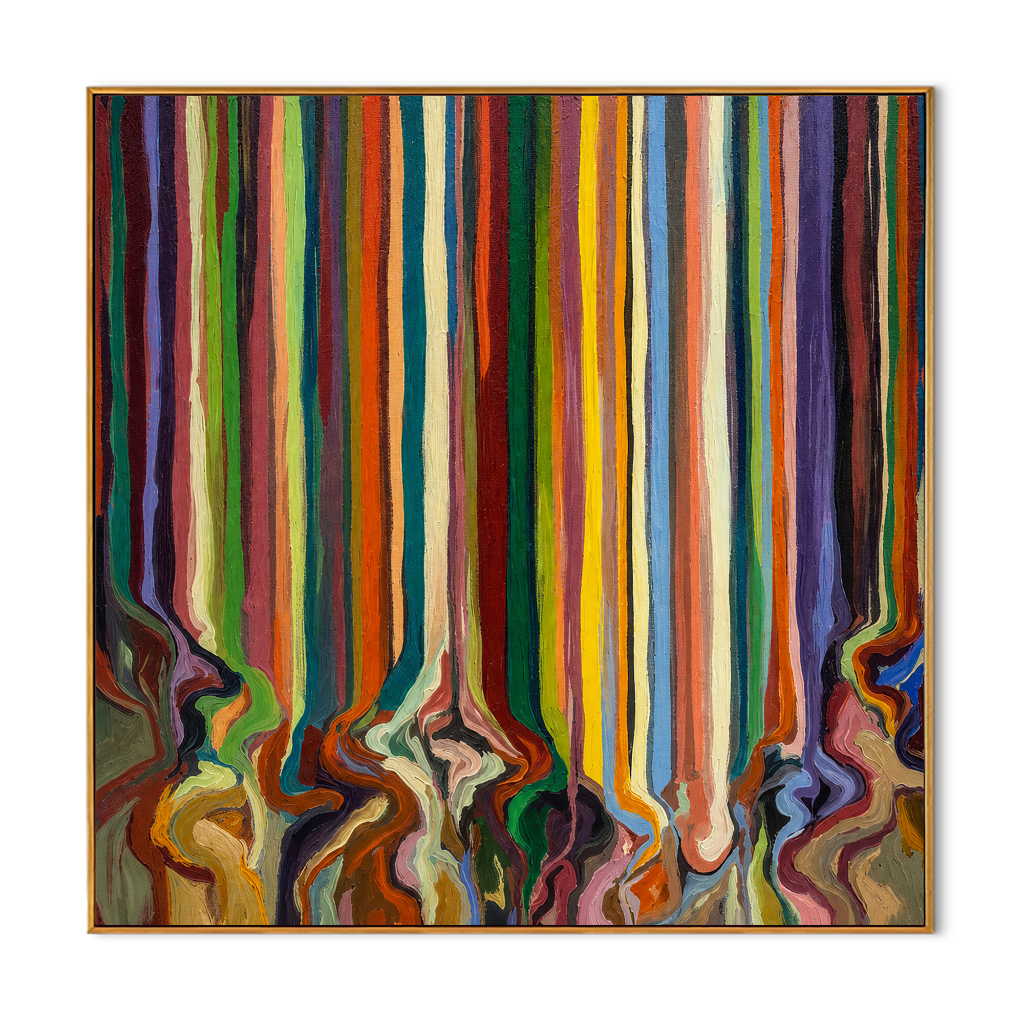 "Drifted Spectrum" - Colorful Vertical Stripe Abstract | Multicolor Square Drip Wall Art
